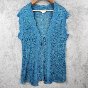 CW Classics Y2K Open Knit Cardigan Shawl Womens XL Turquoise Vintage Retro USA